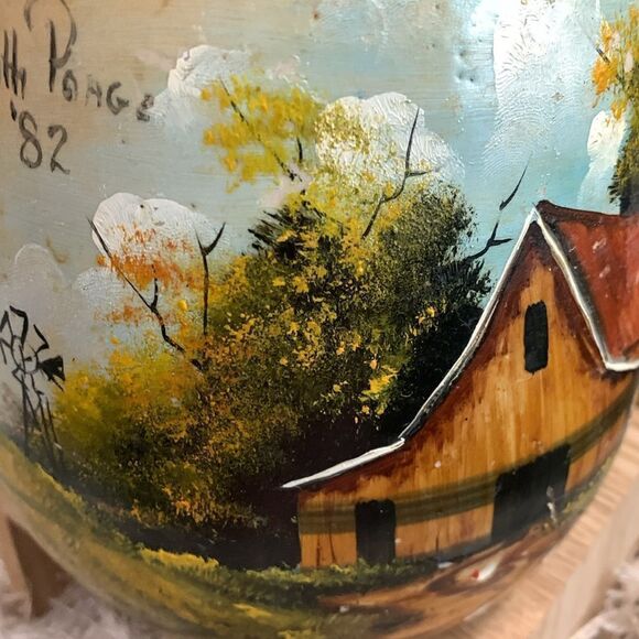 Vintage 1982 Farm Scene Hand Painted Ruth Paoge Pottery Earthenware Vase - Picture 10 of 17